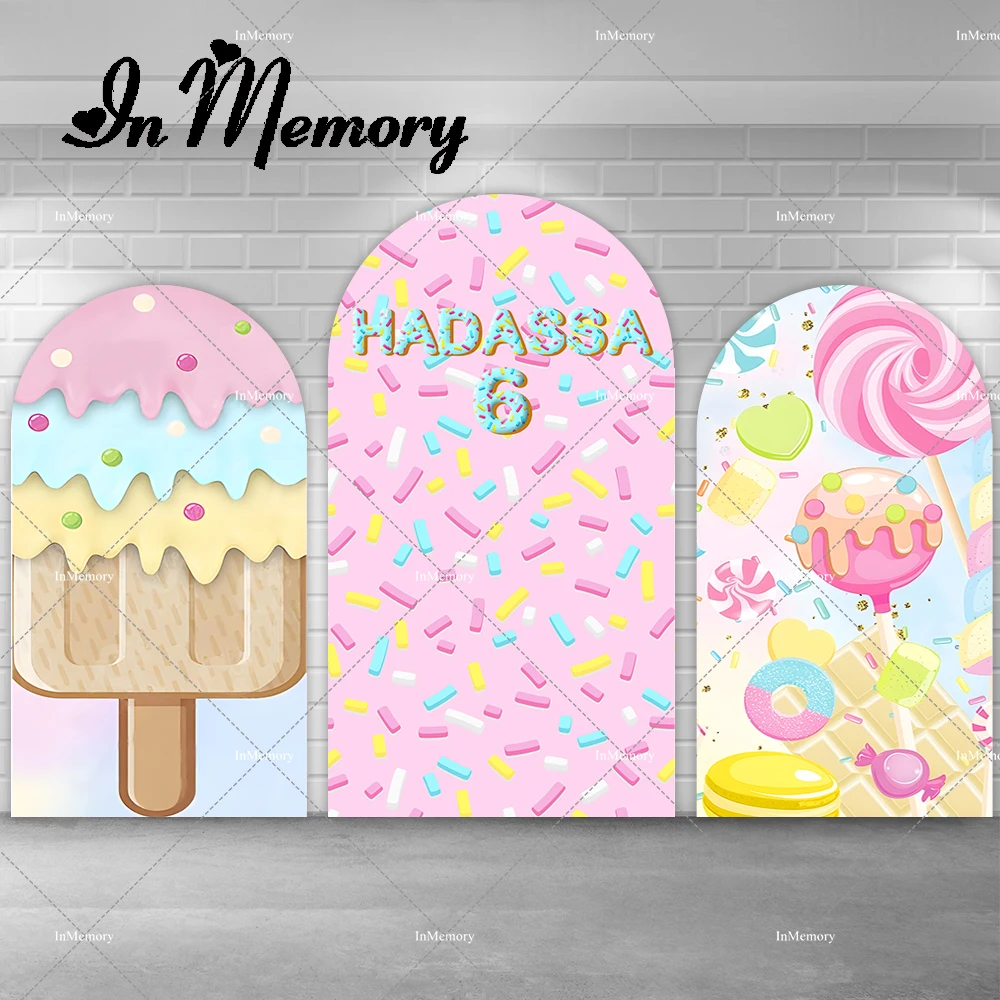 

Popsicle Ice Cream Candy Theme Arch Backdrop Cover for Pink Girls Baby Shower Birthday Party Chiara Backgrounds Customized
