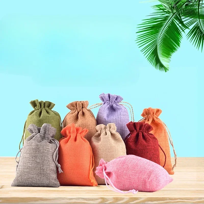 

Imitation hemp bag drawstring linen bunching jewelry gift bag simple linen bunching mouth dustproof storage bag
