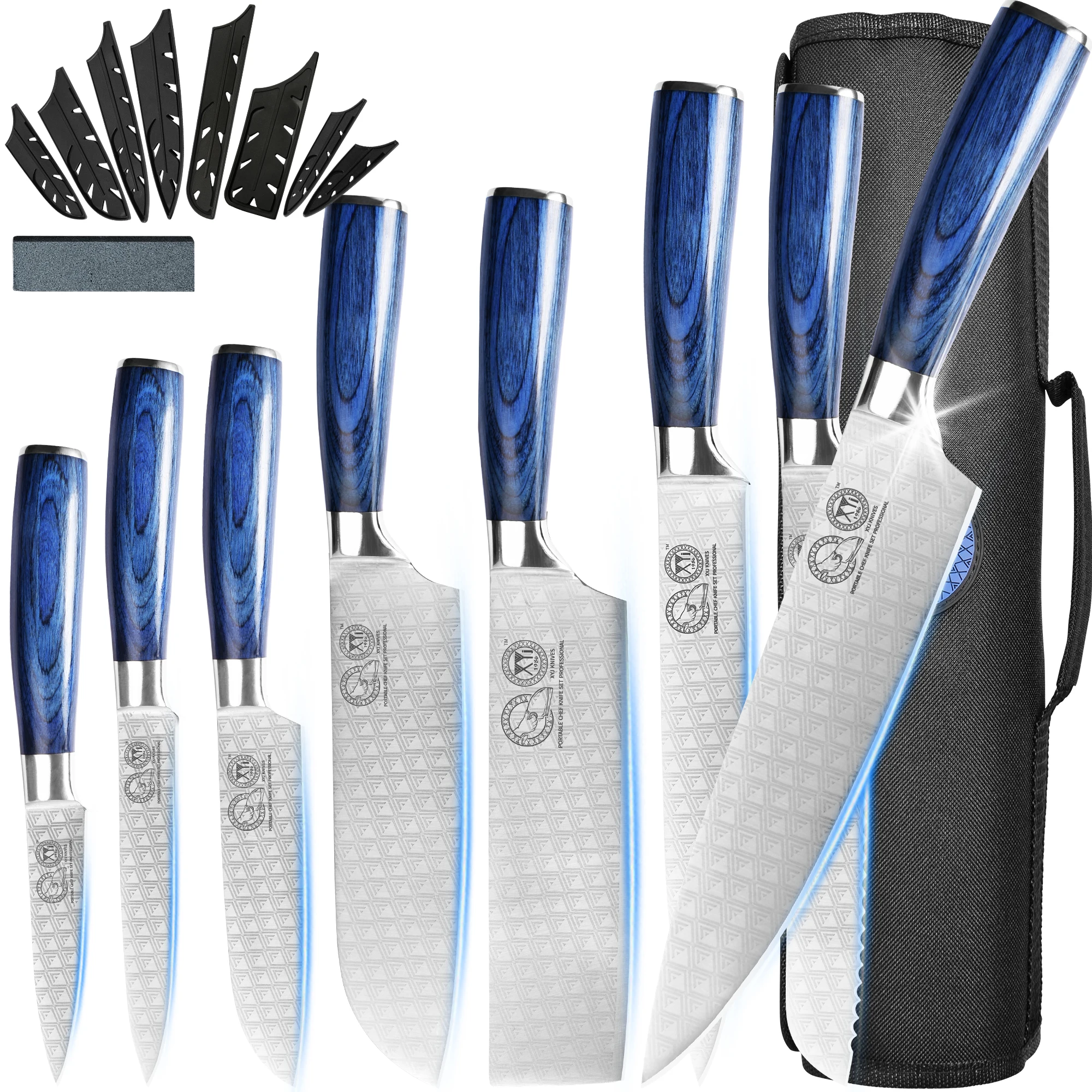 

8Pcs Knives Set Kitchen Kit Stainless Steel Japanese Chef Slicig Bread Santoku Nakiri Utility Steak Fruit Knife With Wood Handle