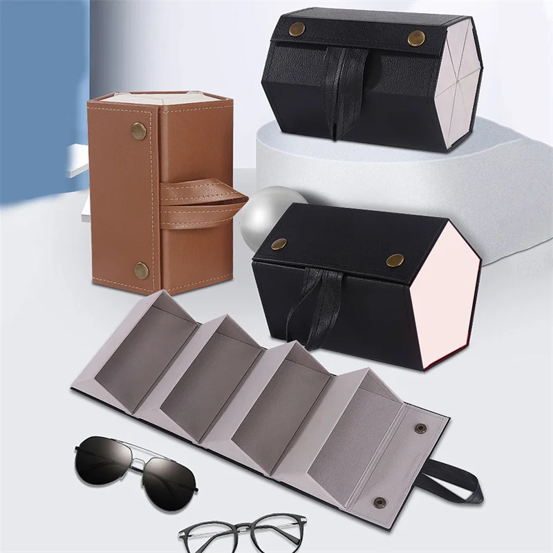 

Portable Glasses Organizer 3/5Grids Multi-slot Eyeglasses Storage Display Travel Folding Sunglasses PU Leather Case Home Storage