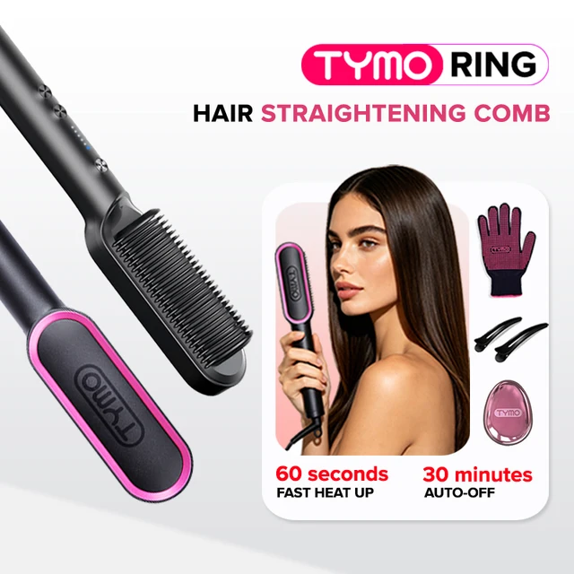 Lisseur de cheveux bouclés TYMO RING avec chauffage rapide en 20 secondes, 5 niveaux thermostatiques, peignes lisseurs chauffants, arrêt automatique après 30 minutes 1