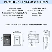 Mini ON/Off Rocker Switch 12V 20A 2 Pin Auto Boat Rocker Toggle Switch 120V 10A Rocker Toggle KCD1 Switch Pre-Wired Black 4