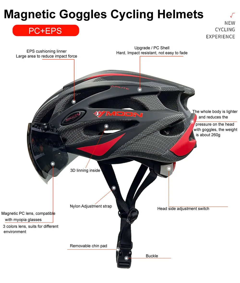 Cycling Helmet Moon Ultralight Cycling Safety Helmet Outdoor Motorcycle Bicycle Helmet Removable Visor Glasses MTB Mountain Road Bike