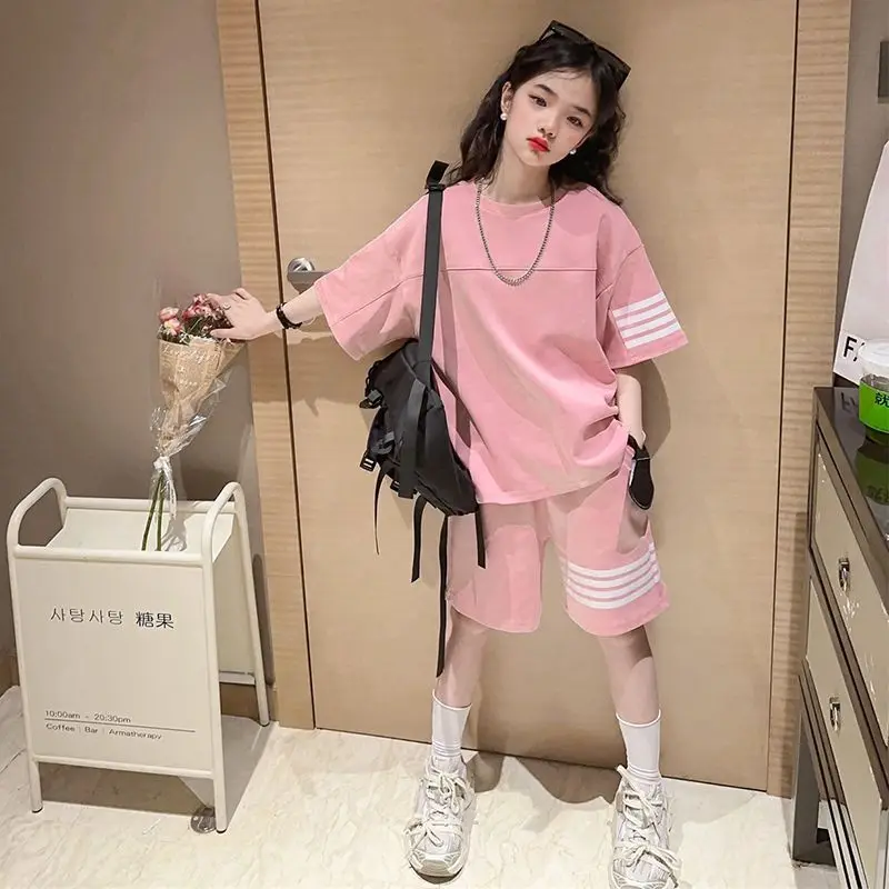 

Летний детский комплект одежды для девочек, милые полосатые футболки и шорты для девочек, костюм из 2 предметов, топ с коротким рукавом, нижняя одежда, спортивный костюм