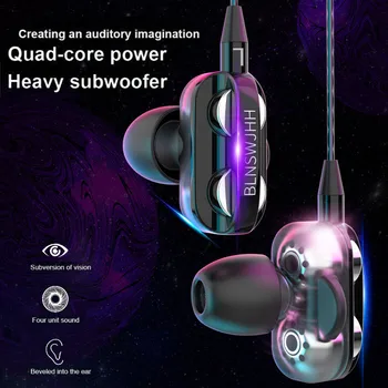 3.5mm Super Bass In Ear Hifi Stereo Earphone Earbuds Headphone Headset With Mic Heavy Bass Mobile Phone Quad Core Earphones 4