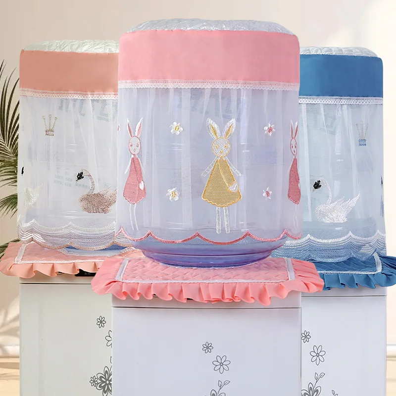 1Set Lace Embroidery Transparent Cloth Opening Reusable Kitchen Household Water Dispenser Cover Water Dispenser Dust Cover