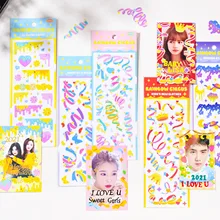 

Ins Cute Rainbow Circus Ribbon Bow Laser Sticker Flakes Idol Card Deco Scrapbook DIY Material Decoration Stationery Stickers