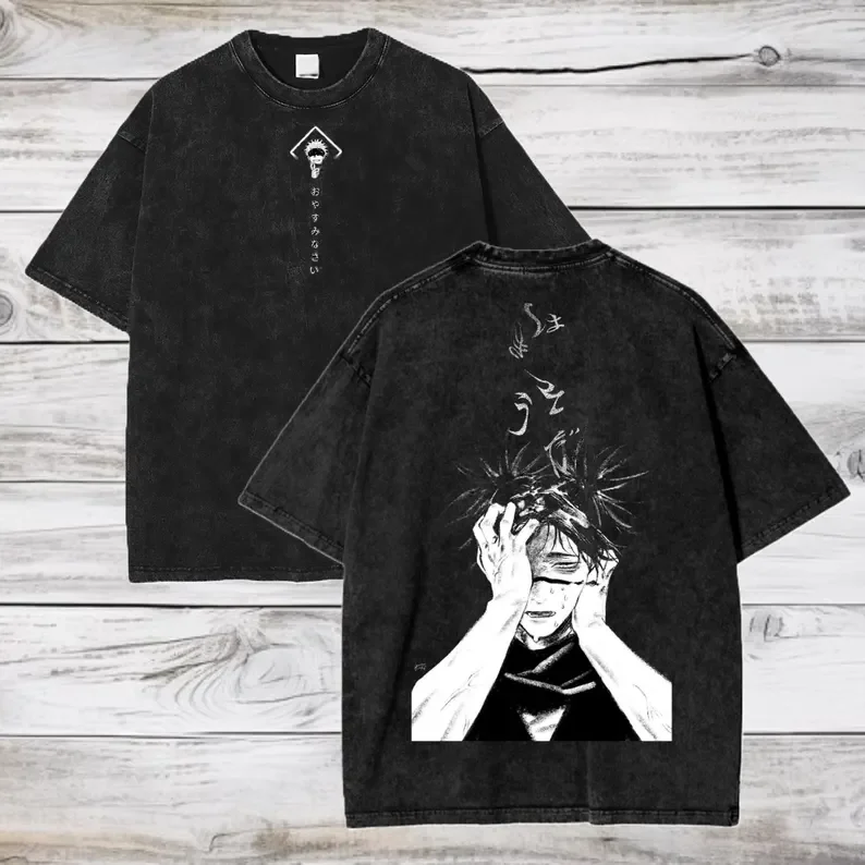 Gojo Satoru Jujutsu Kaisen Vintage Washed Cotton Oversized Tee - Unisex Streetwear Summer Short Sleeve Shirt