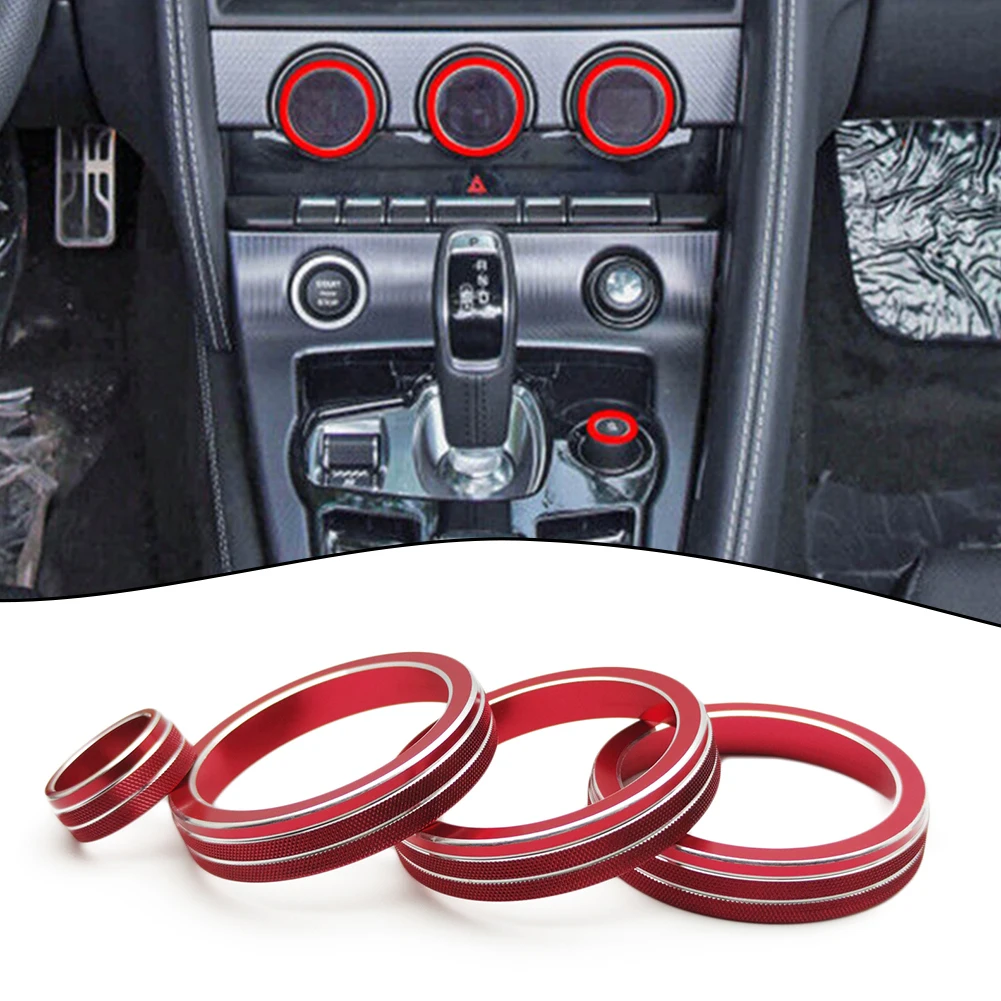 

4PCS Red Aluminum Alloy Car Air Conditioning Volume Knob Trim Ring For Jaguar F-TYPE 2013-2022 Fashion Decor Style Knob Trim