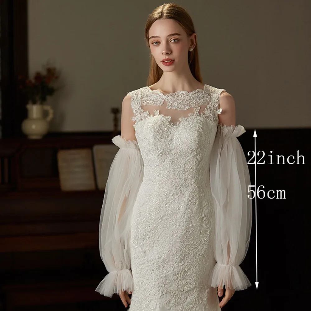 Elegant Yarn Bridal Arm Sleeves Breathable Pleated Lace Arm Covers Lantern shaped Thin Gauze Sleeves Women