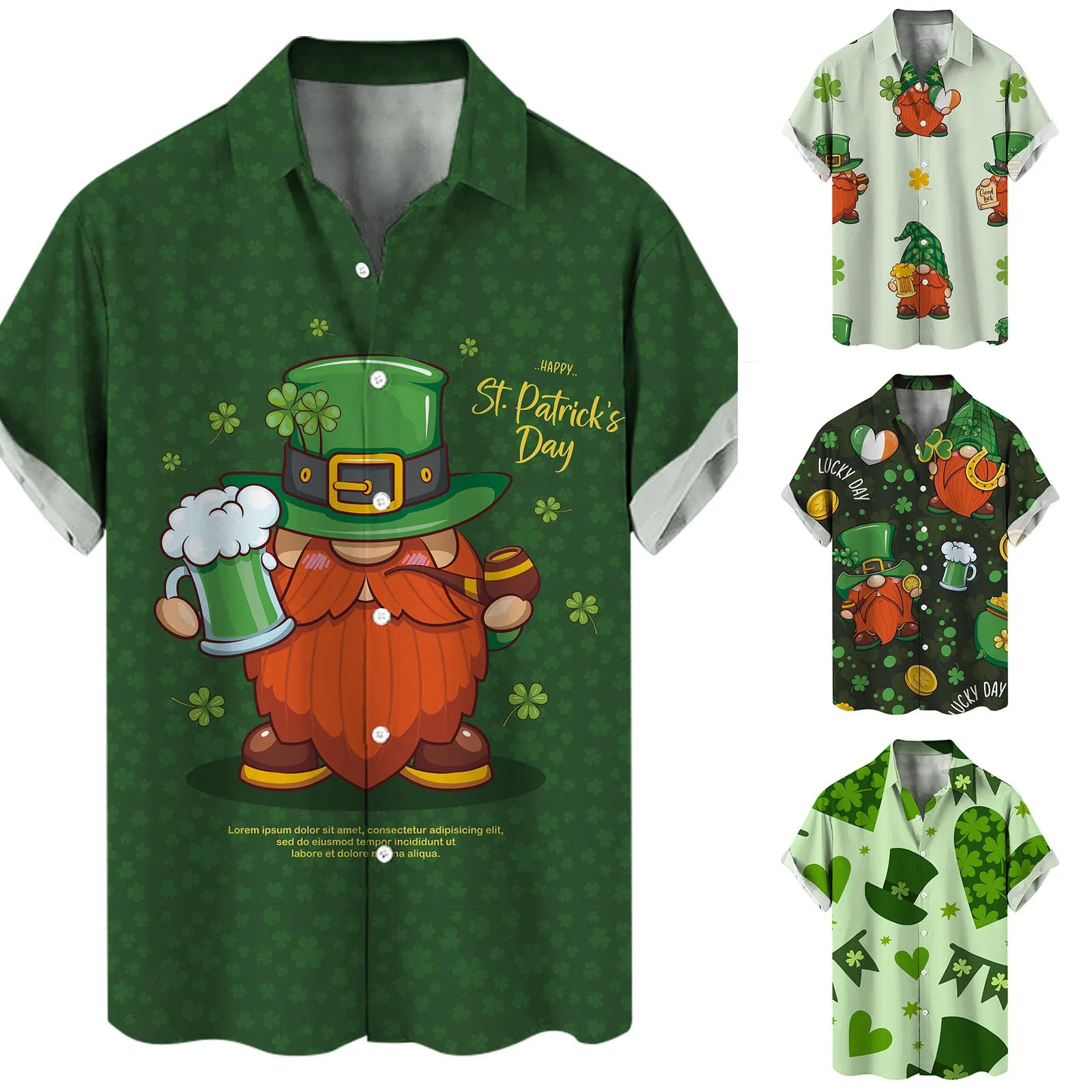 

Men's St. Patricks's Day Print Shirt Short Sleeve Male's Casual Top Spring And Solid Shirts Street Wear Blouse Tops Retro