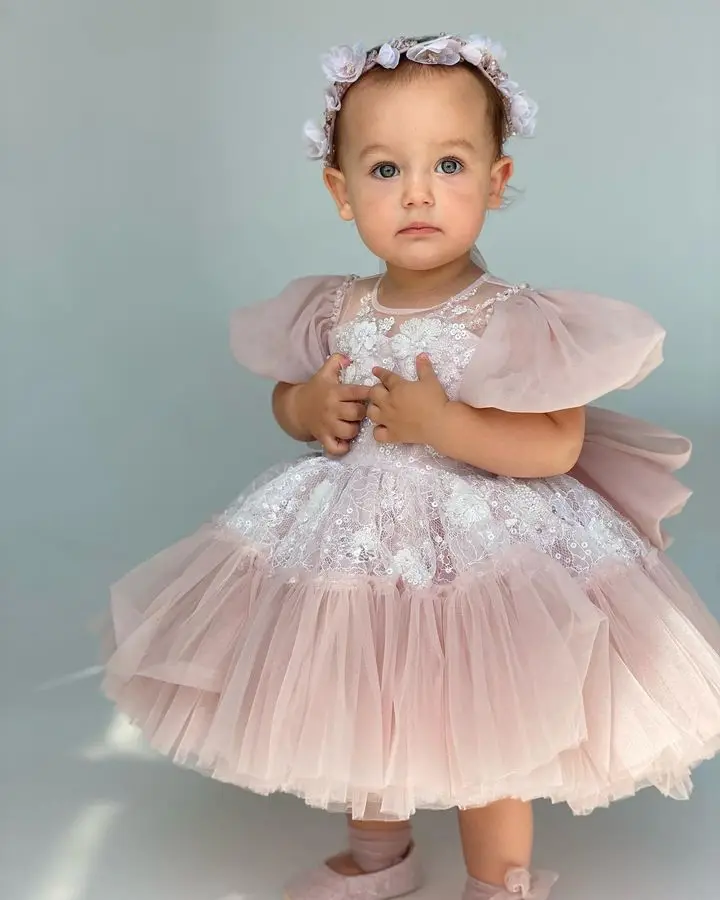 

Little Girl Gown Baby Girl Dress Puffy Flower Girl Dresses Long Sleeves Bow Princess Dress Frist Communion Dresses Birthday Girl