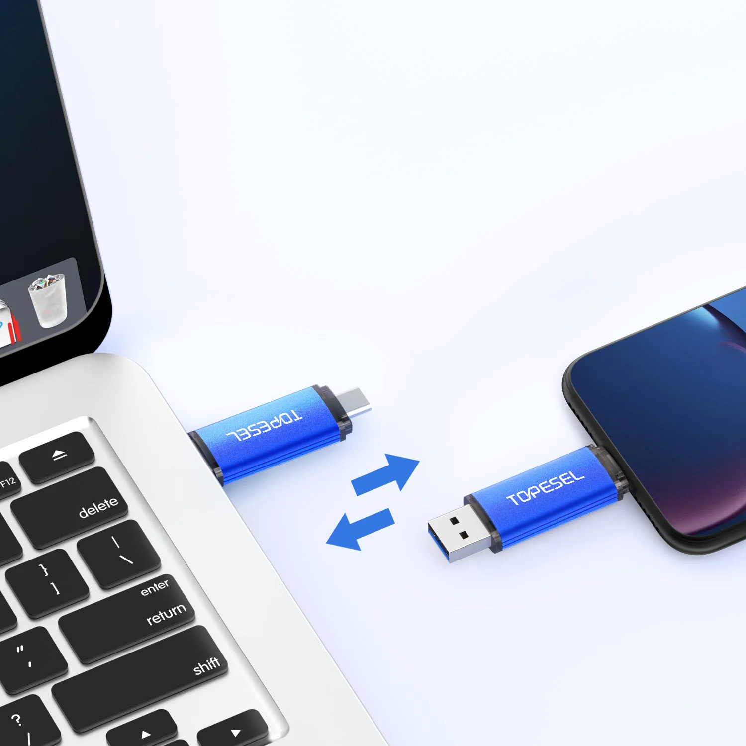 TOPESEL USB 2.0 유형 C USB 플래시 드라이브 OTG 펜 드라이브 64GB 32GB 16GB USB 스틱, 2 in 1 고속 펜 드라이브