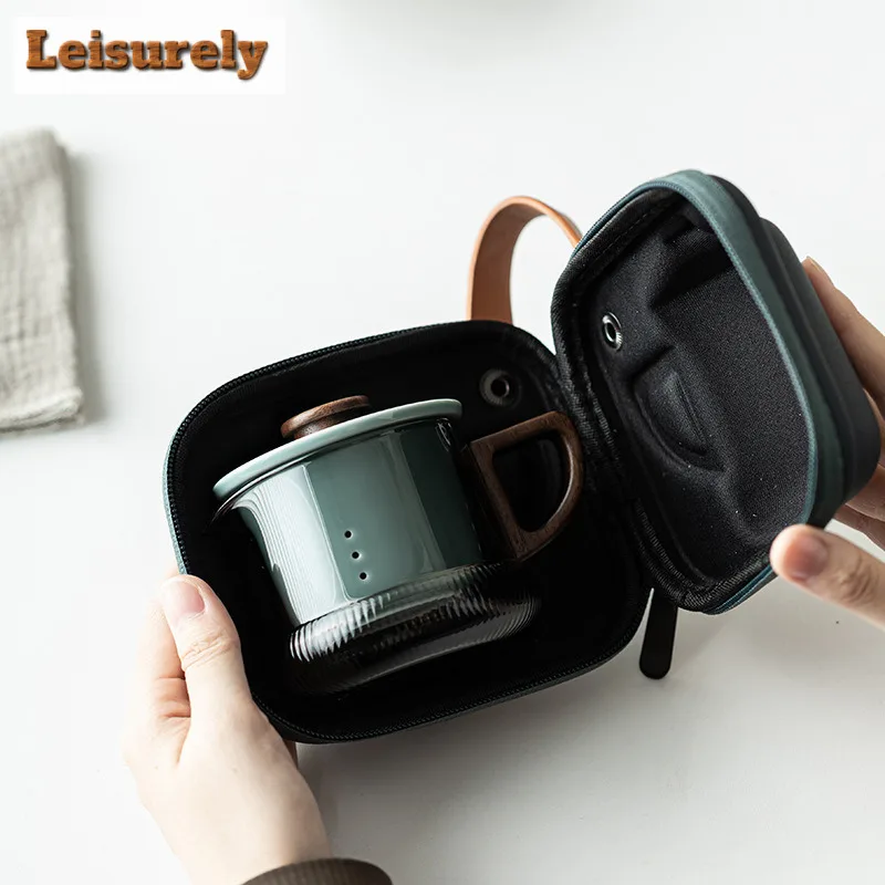 Leisurely Soot Galss Travel Tea Set Kit Handmade 1 Pot 3 Cups Tea Maker Filter Teapot Organizer Portable Outdoor Stock Bags Gift