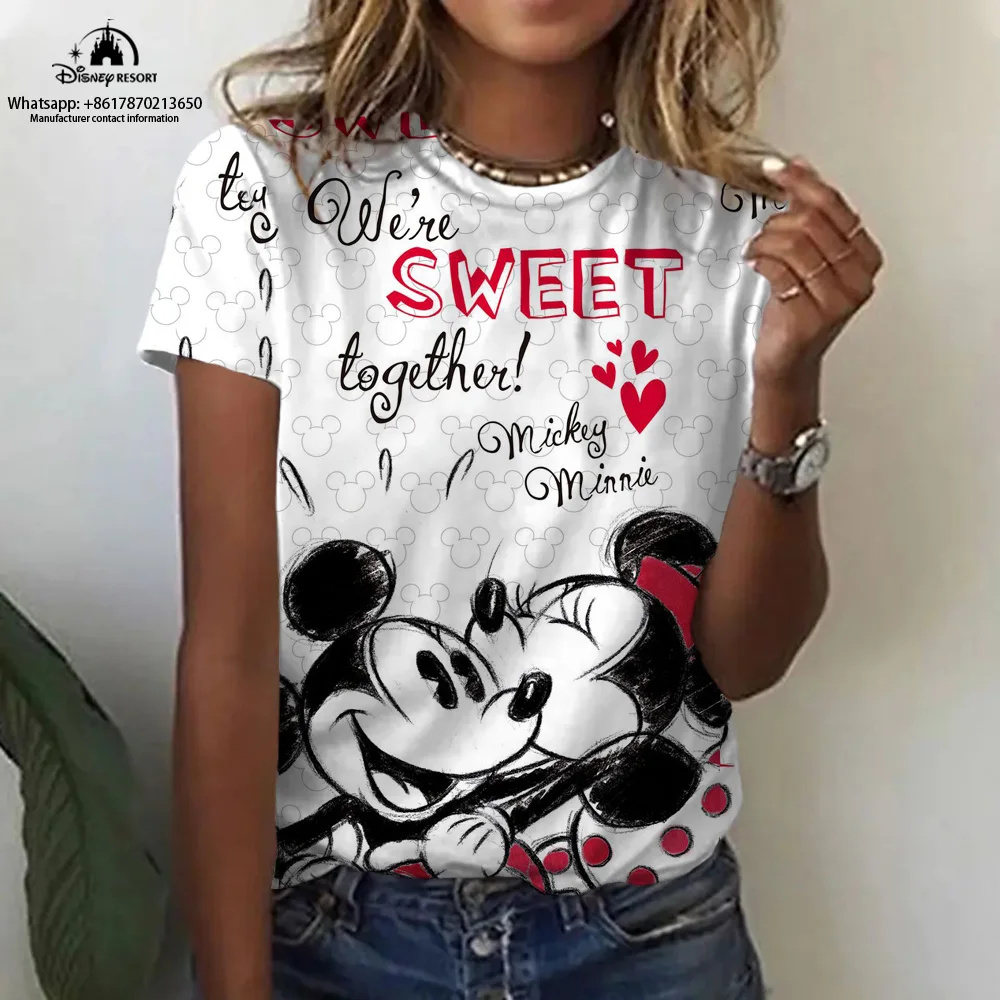 

Disney Mickey Minnie anime summer new 3D printing ladies T-shirt O-neck pullover short-sleeved casual street loose T-shirt top