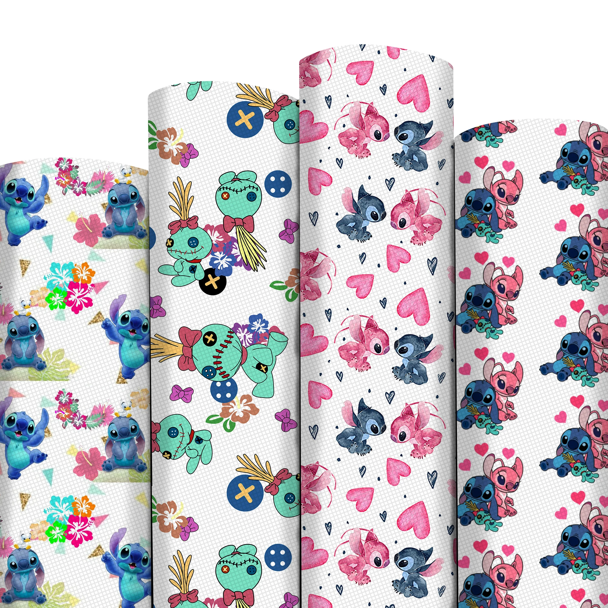 Cartoon Print Lychee Texture Faux Leather Sheet Lilo and Stitch Synthetic Leatherette Vinyl Fabric for DIY Accessories leather fabric,vinyl sewing fabric,vinyl fabric
