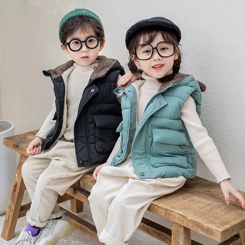 

New Baby Clothing Boys Girls Solid Hooded Vest Coat 1 to 6Years Children Autumn Winter Kids Warm Jackets Vests Christmas Costume