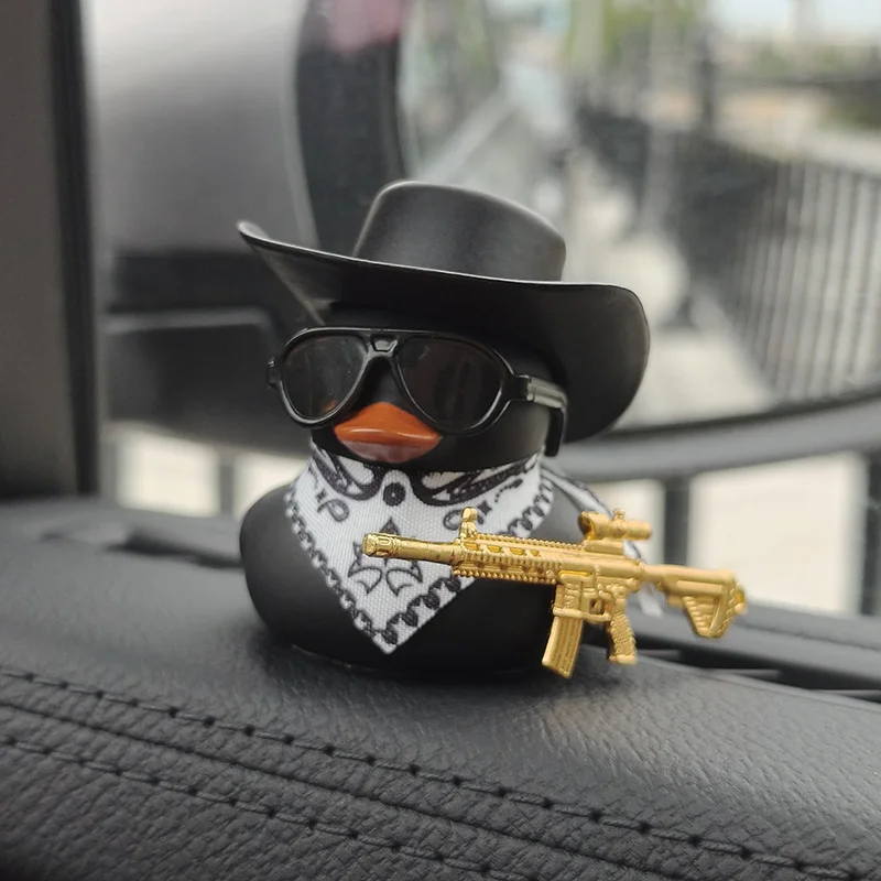 Yellow Duck Cowboy Hat Decoration with Sunglasses and Scarf - Trendy Car Interior Ornament