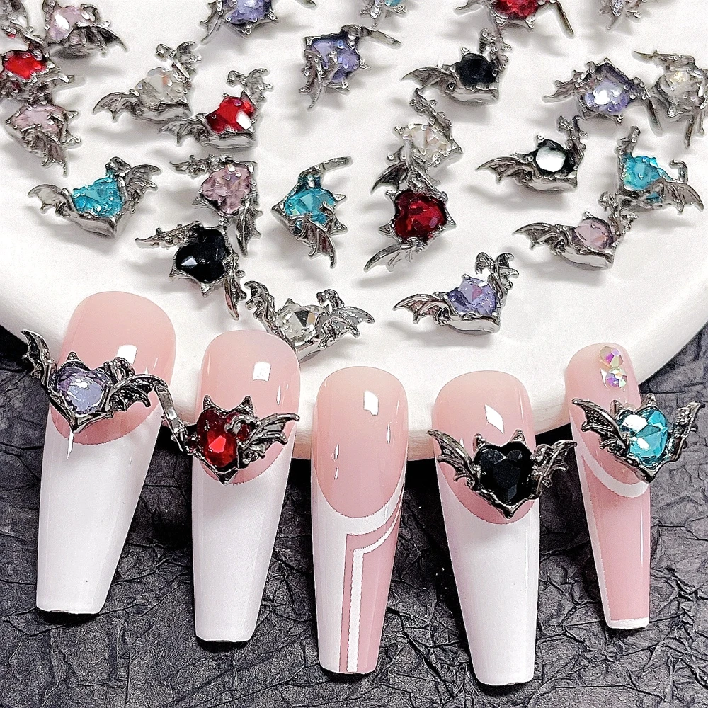 

10PCS Luxury Alloy Bat Nail Art Charms Rhinestones Jewelry Accessory Parts For Halloween Nails Decoration Design Supplies Tool