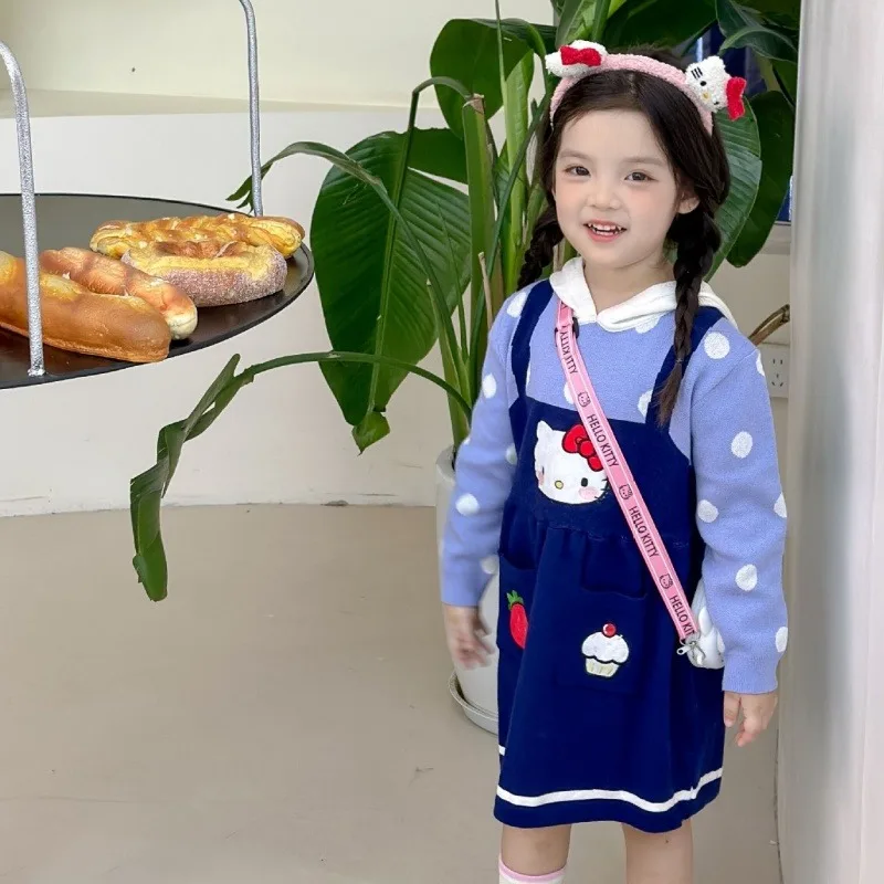 

Милый мультяшный свитер с капюшоном и длинными рукавами для девочек Sanrios аниме милые Hellokittys вязаное платье Рождественский подарок на день рождения