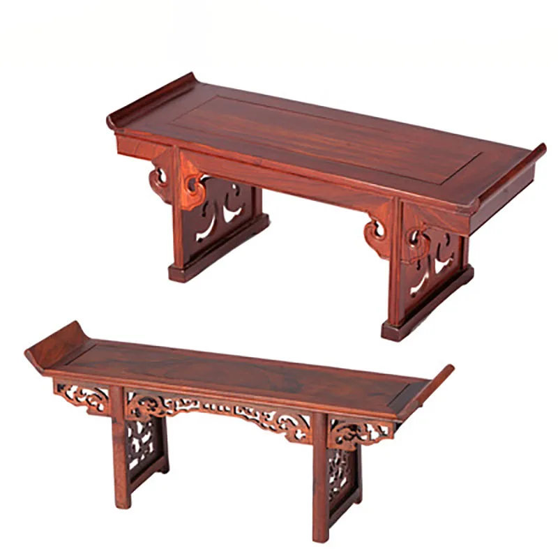 Rosewood miniature furniture with raised head drawer, strip table, chicken wing Wood, rectangular carved base, small shrine tabl
