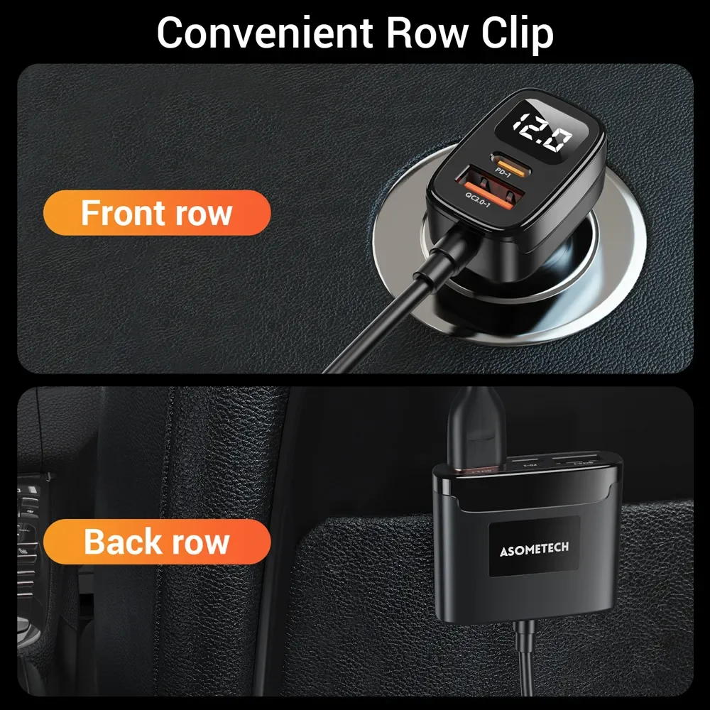 ASOMETECH 78W USB Car Charger 5 Ports QC3.0 PD3.0 SCP USB Type C Quick Charger iPhone Samsung Tablet Xiaomi Car car charger car phone charger