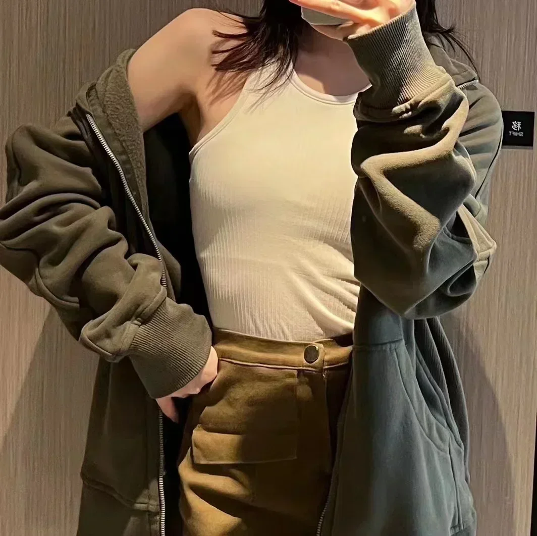 Women Embroidered Scuba Oversized Half-Zip Hoodie Warmth Running Jacket Without Fleece Sport Casual Waist Length Sweatshirt