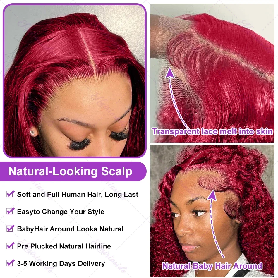 99J Burgunderrote Deep Wave Echthaar-Perücken 13x6 Wasserwellen-Lace-Frontal-Perücke 200 Dichte 13x4 HD Full Lace Front Perücke 44 46 Zoll – Detail 10