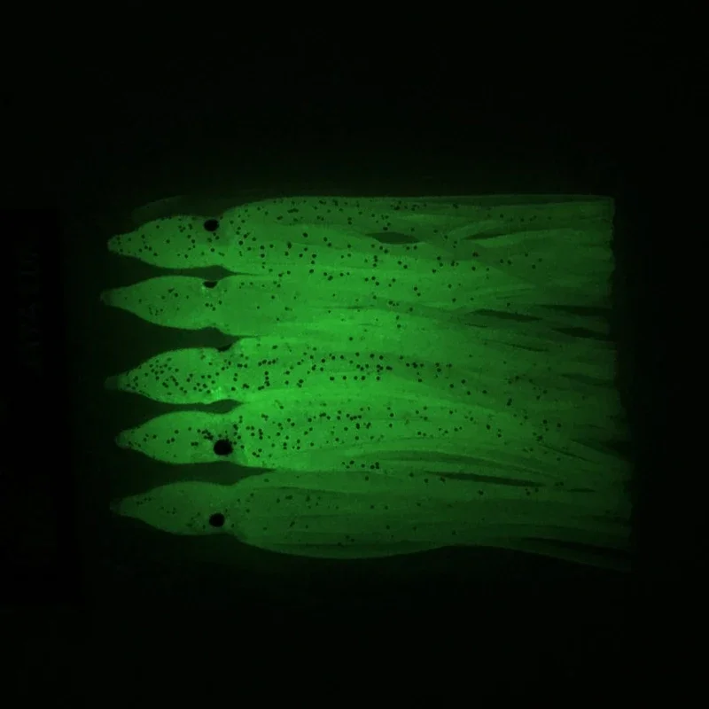 5pcs Luminous Squid Skirts Soft Lure pesca 5cm/9cm/11.5cm Night Fishing Lure Octopus Glow Rubber Artificial Bait for Tuna Sai