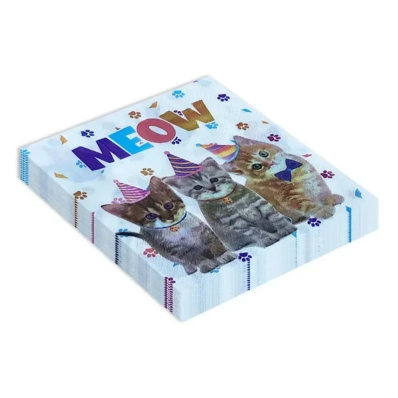 Paper Napkins 20pcs 33*33cm 2-Ply New Three Cats Printed Paper Napkins Pet Kids Theme Party Napkins Decorative Paper Placemats