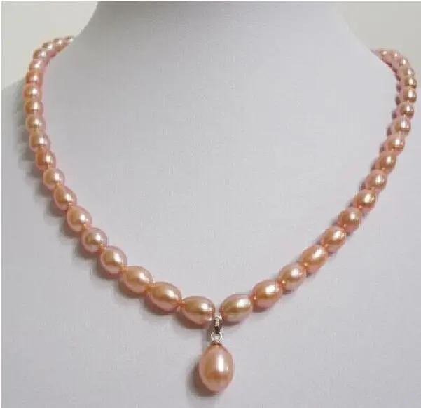 

genuine AAA 18"9--10mm south sea pink pearl necklace +pendant