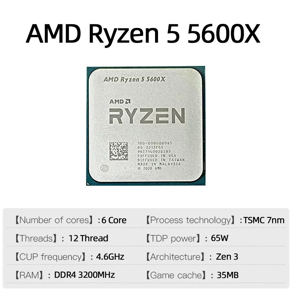 AMD Ryzen 5 5600X R5 5600X 3.7GHz 6코어 12스레드 L3=32M 게이밍 프로세서 65W 7NM DDR4 소켓 AM4 팬 없음