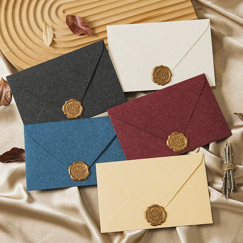 5pcs Solid Thick Envelopes Set Retro Handwritten Love Letter Pads Exquisite Wedding Party Supplies Korean Stationery Gift Bags