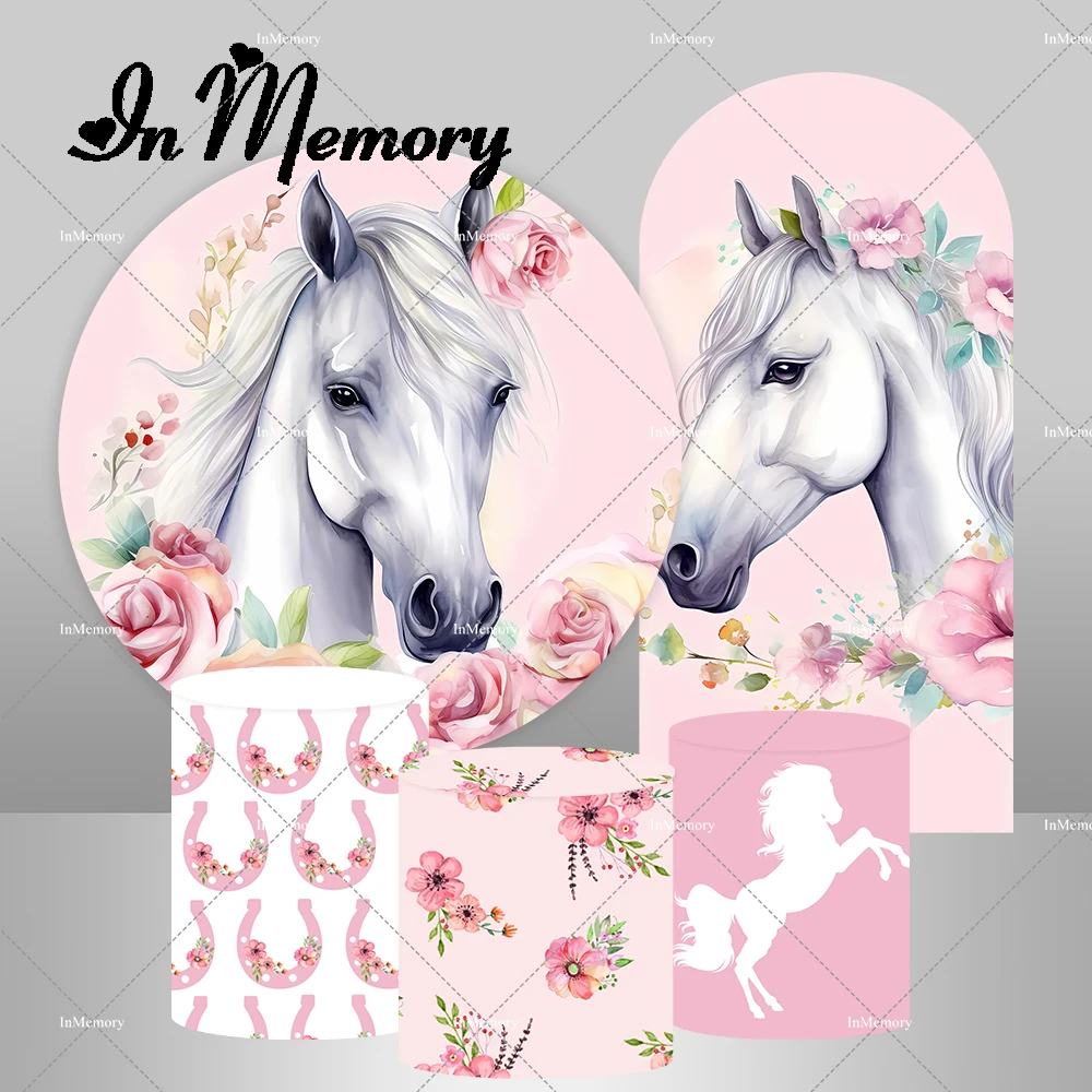 

Фон для фотосъемки с изображением лошади, дня рождения, акварельных цветов, розовых цветов, ковбоев, портретов, фотографий, иллюзия, свод, баннер