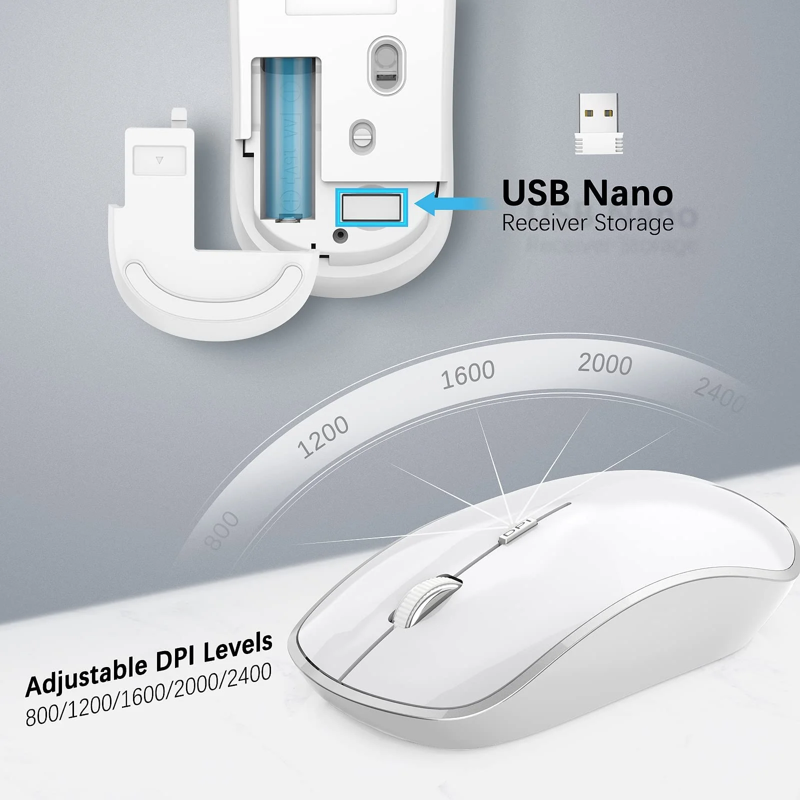 Teclado sem Fio Mouse Combo Eua. Layout2.4g Usb Compacto e Conveniente Fino Ergonômico Portátil Branco Prata - Imagem 6