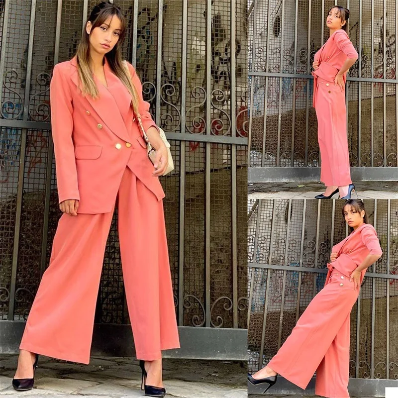 

Solid Color 2 Pcs Women Suit Set Blazer+Pants Jacket Metal Button Wedding Tuxedo Formal Office Lady Tailored Made Prom Dress