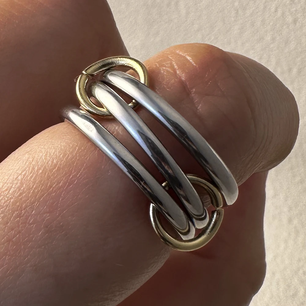 Ineinandergreifende Stapeln Ringe Frauen INS Neue Mode Gold Farbe Link Kette Spinelli Ring Stapel Set Party Cocktail Finger Schmuck – Detail 5