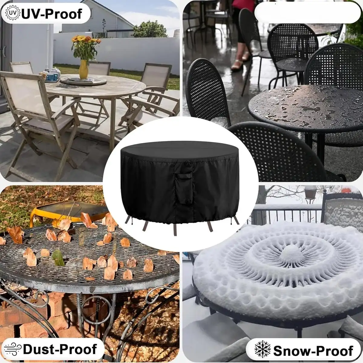 Heavy-Duty Waterproof Outdoor Round Table Cover - Anti-UV, Wind-Proof & Dust-Resistant