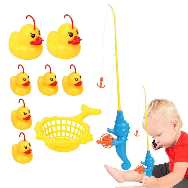 

Duck Bath Toy Water Floating Duck Toys Shower Bath Tub Pool Toys With Fishing Net Bathtub Toy With Fishing Pole And 7 Rubber