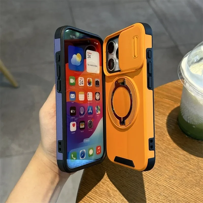 Luxurious Magsafe Wireless Charging Case with Magnetic Ring Bracket and Camera Protection