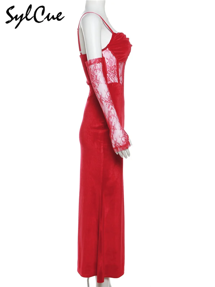 Elegant Lace Sling Dress with Sleeves - Winter Formal Party Dress
