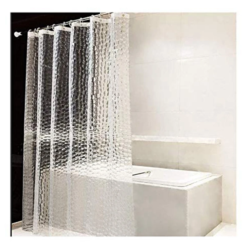 

Clear EVA Shower Curtain Liner Waterproof Transparent 3D Water Square Bathroom Curtain In 71Inch X 79Inch, 12 Hooks