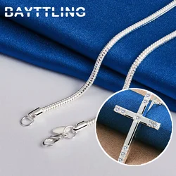 Elegant 925 Sterling Silver Cross Zircon Necklace - Versatile Lengths - 60cm (Snake chain)