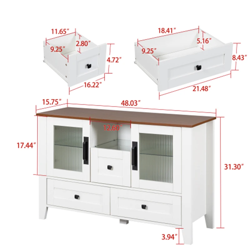 DrawerDresser cabinet,barcabinet,BuffetSideboard,StorageCabinet,Buffet Server Console Tablestorge,changhong glass door,White