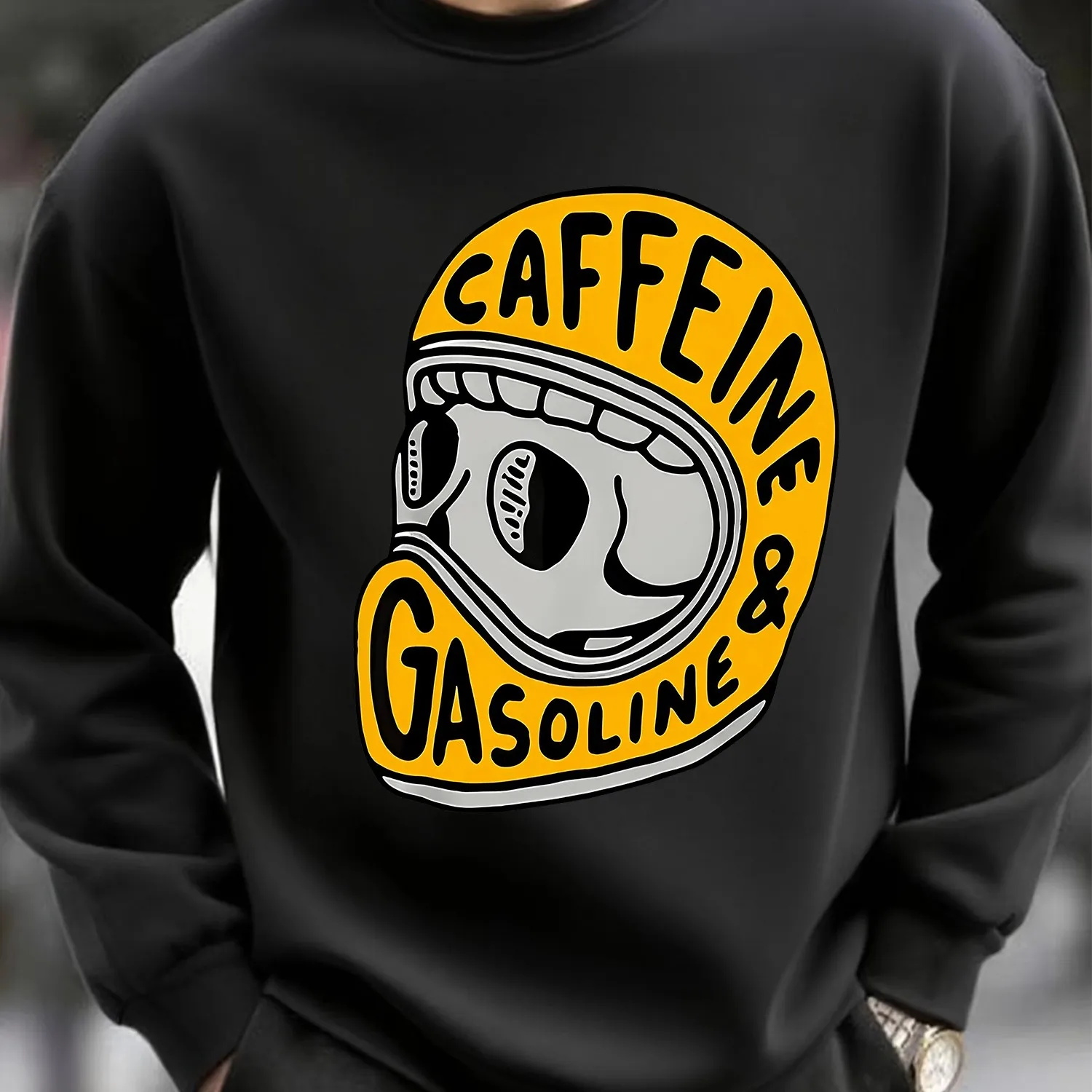 Men's Black Loose Fit Graphic Fleece - Relaxed for Lounge (or Lounge Wear)