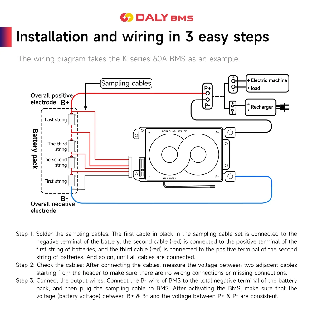 Daly BMS 스마트 인산철 BMS 4S Lifepo4 12V 7S 8S 24V 40A 60A 100A 150A 16S 48V 200A 250A BMS, 캔버스 RS485 리튬 이온 NMC 3.7V RV