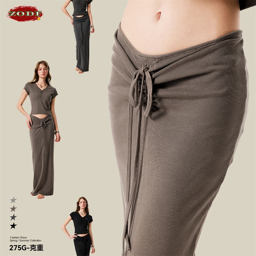 ZODF Retro 2025 Spring Women 275gsm Long Skirt Female Girls Sexy Washed Distressed Slim Fit Skirts HY1002 3