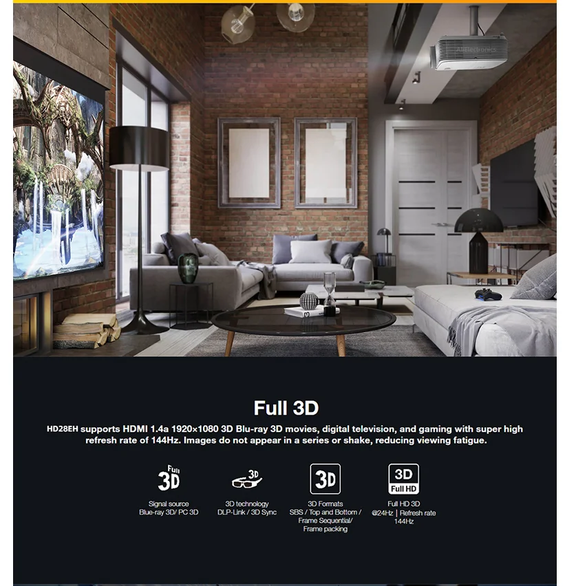 Optoma-프로젝터 HD28eH 1080P 풀 HD DLP 전문 HDR 비디오 비머 4000 루멘 3D 프로젝터, 홈시어터 시네마용