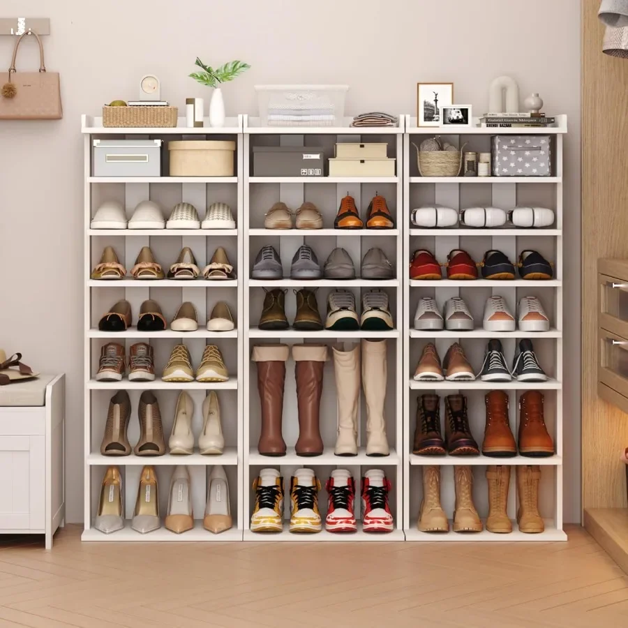 7Tier Wood Shoe Rack Double Rows 7Tier Shoe Shelf Shoe Storage Stand Entryway Shoe Tower Vertical Shoe Organizer Perfect for Na