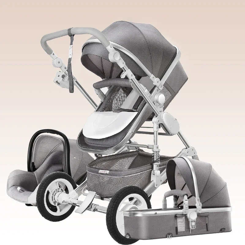 Baby Stroller 3 in 1 Infant Stroller Set Portable Reversible High Landscape Carriage Trolley Travel Pram 7Gifts
